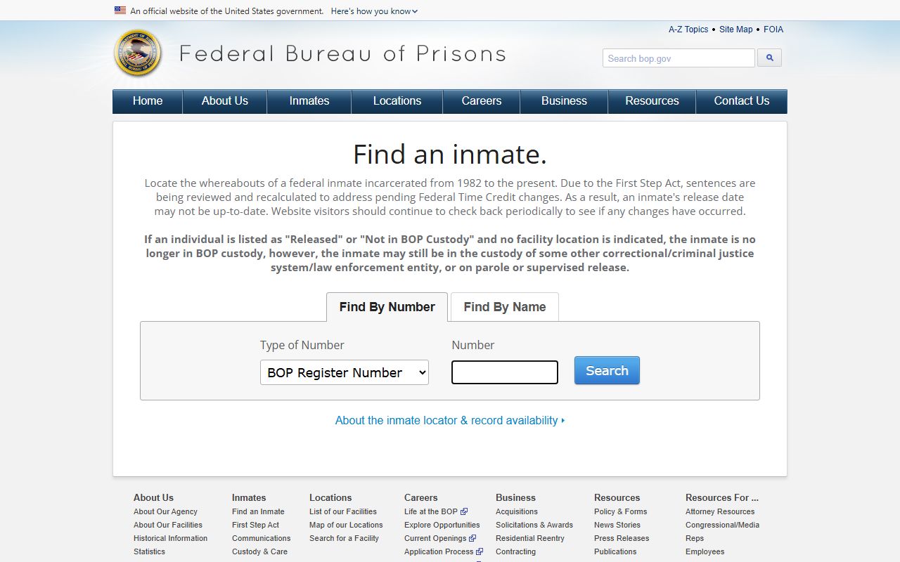 BOP inmate locator for federal inmate records outside Hansford County jail custody