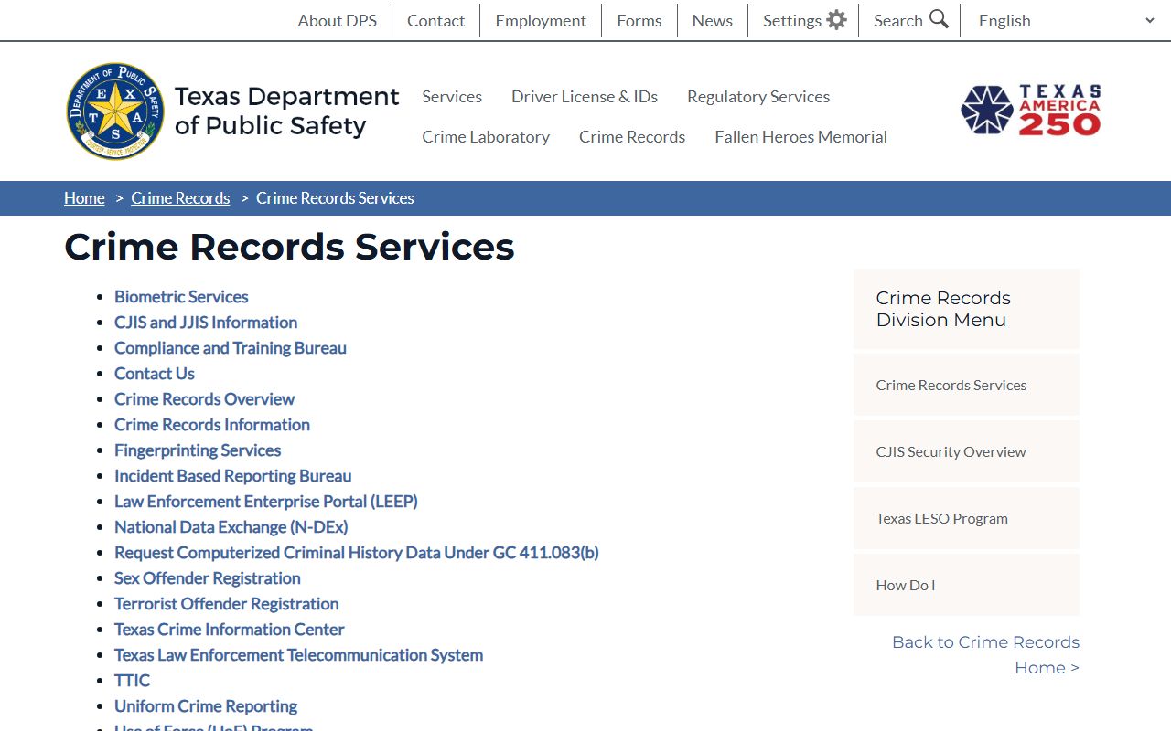Texas DPS crime records services for Hansford County inmate record history searches